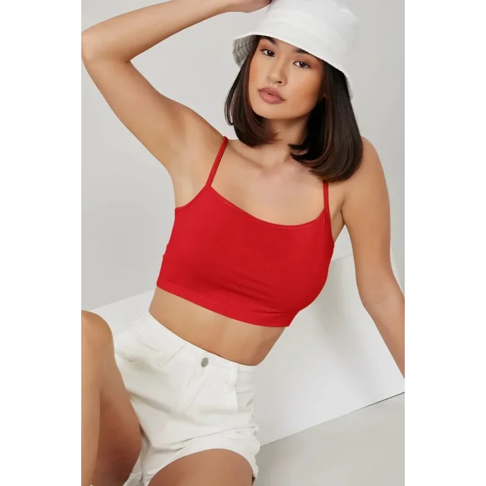 Kadın Kırmızı Ip Askılı Crop Top Büstiyer – Modern ve Şık Tasarım