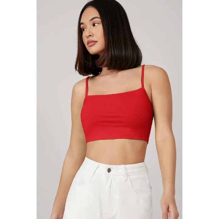 Kadın Kırmızı Ip Askılı Crop Top Büstiyer – Modern ve Şık Tasarım