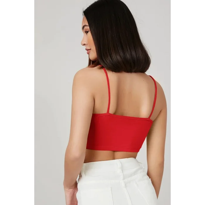 Kadın Kırmızı Ip Askılı Crop Top Büstiyer – Modern ve Şık Tasarım