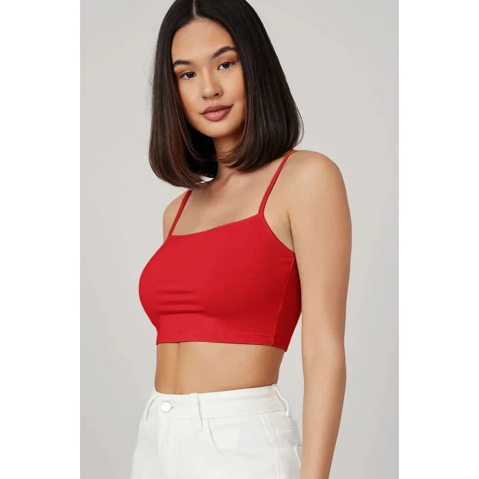 Kadın Kırmızı Ip Askılı Crop Top Büstiyer – Modern ve Şık Tasarım