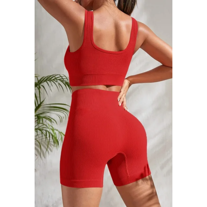 Kadın Kırmızı Şortlu Yüksek Bel Gecelik Takımı