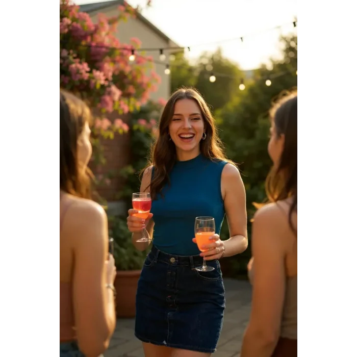 Kadın Mavi Kolsuz Balıkçı Yaka Basic Bluz