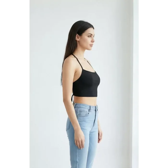 Kadın Siyah Belden Bağlamalı Şık Büstiyer – Modern ve Şık Tasarım