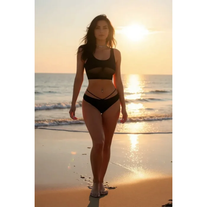Kadın Siyah Çapraz Ip Detaylı Şık Bikini Takımı – Modern, Konforlu