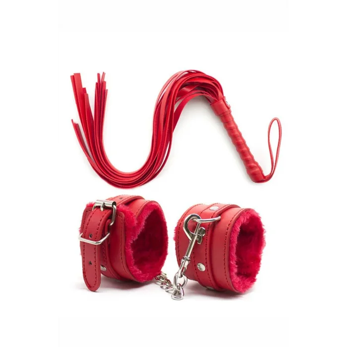 Kırmızı Peluş Kelepçe ve Kırbaç Seti