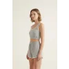 Kadın Gri Askılı Crop Top ve Şortlu Gecelik Takım