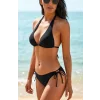 Kadın Siyah Belden, Boyundan Bağlamalı ve Ayarlanabilir Külotlu Üçgen Bikini Mayo Takımı – Modern, Konforlu ve Günlük Kombinlere Uygun