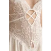 Kadın Beyaz Dantel ve Tül Detaylı Derin V Yaka Teddy Gecelik