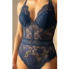Kadın Mavi Dantel Sırtı Ip Detaylı Babydoll