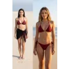 Kadın Bordo Siyah Pareolu Yandan ve Boyundan Bağlamalı 3lü Bikini Takımı – Modern, Konforlu ve Günlük Kombinlere Uygun