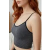 Kadın Anstrasit Gri İp Askılı Crop Top Bluz