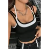 Kadın Beyaz Siyah Çift Renk Çapraz Askılı Crop Top Bluz – Şık, Rahat ve Kolay Kombinlenebilir