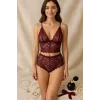 Kadın Bordo Dantel Bralet Şort Takımı – Asil ve Sofistike İç Giyim