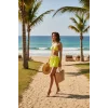 Kadın Fosforlu Şortlu Belden ve Boyundan Bağlamalı Bikini Takımı