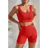 Kadın Kırmızı Şortlu Yüksek Bel Gecelik Takımı