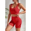 Kadın Kırmızı Şortlu Yüksek Bel Gecelik Takımı
