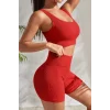 Kadın Kırmızı Şortlu Yüksek Bel Gecelik Takımı