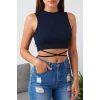 Kadın Lacivert Çapraz Bağlamalı Crop Top Büstiyer – Modern ve Şık Tasarım