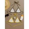Kadın Leopar Desenli ve Sarı Minimal Kesim Üçgen Bikini Üstü – Modern ve Şık Tasarım