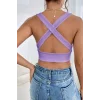 Kadın Lila Çapraz Sırt Detaylı Şık Crop Top Büstiyer
