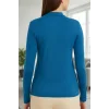 Kadın Mavi Parmak Detaylı Esnek Uzun Kollu Body