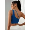 Kadın Mavi Tek Omuzlu Çapraz Askılı Crop Top Büstiyer – Modern ve Şık Tasarım