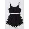Kadın Siyah Askılı Crop Top ve Şortlu Gecelik Takım
