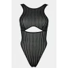 Kadın Siyah Cut-Out Detaylı Transparan Çizgili Gecelik – Modern ve Şık Tasarım