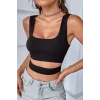 Kadın Siyah Göbek Dekolteli Crop Top Bluz – Şık, Rahat ve Kolay Kombinlenebilir