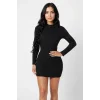 Kadın Siyah Kaşkorse Balıkçı Yaka Uzun Kollu Bodycon Mini Elbise