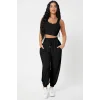 Kadın Siyah Kaşkorse Cepli Jogger Eşofman Altı ve Crop Top Bluz