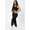 Kadın Siyah Kaşkorse Cepli Jogger Eşofman Altı ve Crop Top Bluz