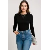 Kadın Siyah Uzun Kollu Fit Basic Crop Top Bluz