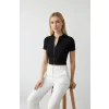 Kadın Siyah Yarım Fermuarlı ve Kısa Kollu Crop Top Bluz