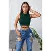 Kadın Yeşil Çapraz Bağlamalı Crop Top Büstiyer – Modern ve Şık Tasarım