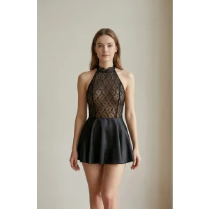 Kadın Siyah Saten Dantelli Dekolteli Gecelik – Modern ve Şık Tasarım