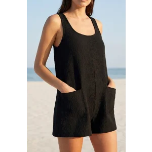 Kadın Siyah Mini Cepli Tulum Plaj Elbisesi – Şık, Rahat ve 4 Mevsim Kullanıma Uygun