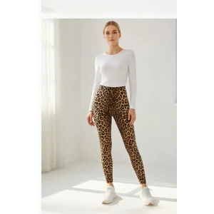 Kadın Leopar Desenli Yüksek Bel Dar Kesim Esnek Tayt – Modern ve Şık Tasarım