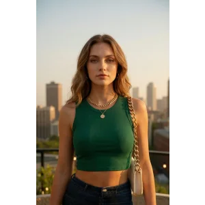 Kadın Yeşil Kare Yaka Crop Top Bluz – Şık, Rahat ve Kolay Kombinlenebilir