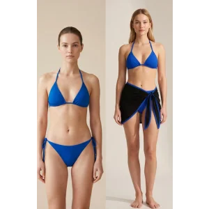 Kadın Mavi Pareolu Yandan ve Boyundan Bağlamalı 3lü Bikini Takımı – Modern, Konforlu ve Günlük Kombinlere Uygun
