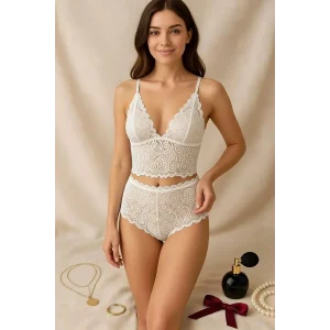 Kadın Beyaz Dantel Bralet Şort Takımı – Romantik ve Zarif İç Giyim