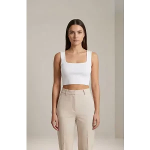 Kadın Beyaz Kalın Askılı Crop Top Büstiyer – Modern ve Şık Tasarım