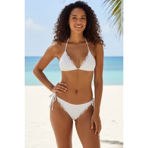 Kadın Beyaz Pedli Bel ve Boyundan Bağlamalı Dantelli Şık Bikini Takımı