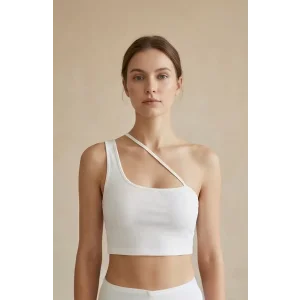 Kadın Beyaz Tek Omuzlu Çapraz Askılı Crop Top Büstiyer