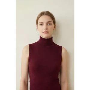 Kadın Bordo Kolsuz Balıkçı Yaka Basic Bluz