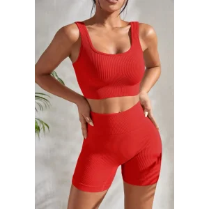 Kadın Kırmızı Şortlu Yüksek Bel Gecelik Takımı