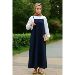 Kadın Lacivert Basic Ayarlanabilir Askılı Jile Elbise