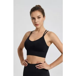 Kadın Siyah Çarpraz İpli Spor Büstiyer – Modern ve Şık Tasarım