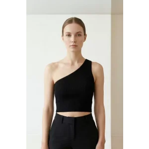 Kadın Siyah Tek Omuz Crop Büstiyer – Modern ve Şık Tasarım