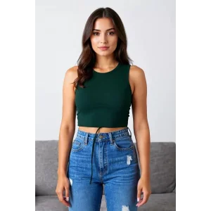 Kadın Yeşil Çapraz Bağlamalı Crop Top Büstiyer – Modern ve Şık Tasarım